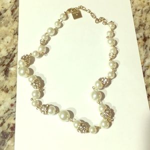Anne Klein Pearl/Faux Diamond Statement Necklace